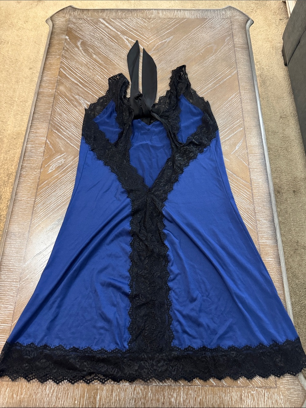Women's Navy Blue Lace-Trim Slip Dress - Picture 3 of 3
